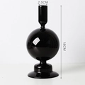 Elegant 18cm tall black glass candle holder with round body and stable base - Black Sphere Narrow Neck (C3)