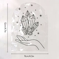 Detail view of rainbow prism window sticker with hand and crystal design, size 12x11cm - RPS082: Hand Holding Crystal Sketch