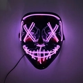 Pink LED Halloween purge mask with glowing EL wire eyes and stitched mouth design - Purple