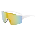 Athletic sunglasses with white streamlined frame and yellow-blue gradient mirror lens - White Frame Red Mirror
