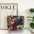 Ethnic canvas tote bag featuring African woman portrait with thick rope handles - African Woman Portrait Style 3