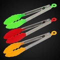 Set of 3 stainless steel food tongs with silicone tips in green, red and orange - 3Pcs Silicone Food Tongs (Random Colors)