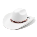 Detail of white wool cowboy hat with vibrant bohemian multi-colored braided hat band - M (56-59cm) / White