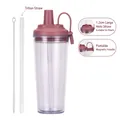 Detail view of double-walled plastic tumbler with 1.2cm wide straw and magnetic handle - 24oz / Smoky Pink