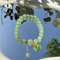 Elegant beaded bracelet with translucent green gemstones and golden bow charms - S048-green Lucky Bag Donglin Jade Beaded Bracelet #sz345