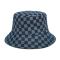 Chapeau bob en jean pour femme avec motif à carreaux bleus et bord structuré - M (56-58cm) / Bleu foncé