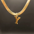 Gold plated snake chain necklace with uppercase letter Y pendant in high polished steel - Letter Y (5592272000745)