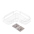 White L-shaped corner shower caddy in painted iron with two adhesive hooks - With 2 Single Hook Patches / Large White