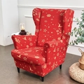 Elastic red wingback chair cover with golden Christmas reindeer and snowflake patterns - Christmas Snowflake Red