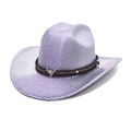 Chapeau jazz à rayures violettes avec boucle tête de taureau et rivets métalliques - M(56-58cm) / Violet Taro