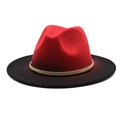 Classico cappello jazz in feltro di lana rosso e nero con fascia in metallo dorato - M (56-58cm) / Rosso + Nero