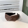 Deep brown faux leather wide headband with elegant twisted knot design and retro texture - Dark Purple Brown