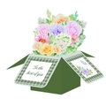 3D butterfly pop-up greeting card in dark green box with vibrant watercolor floral bouquet - Spring Blossoms