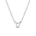 925 sterling silver necklace featuring a polished letter V pendant with thin chain - Letter V / White Gold