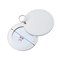 Portable white PU leather mini round makeup mirror with metal keychain and 8cm diameter - Round White (8CM)