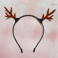 Cute brown plush reindeer antlers on a slim black metal headband for Christmas festive - Christmas Headband - 5#