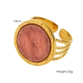 Franse vintage gouden roestvrijstalen ring met een 1,8 cm ronde roze natuursteen - Rhodoniet