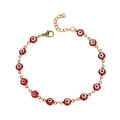 Detail of adjustable gold stainless steel bracelet with red evil eye enamel beads - Red (B4201--A)
