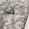 Silver S925 open ring featuring a purple heart-shaped zircon on a water-texture background - Purple Heart Open Ring (J2892)