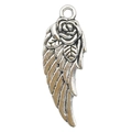 Antique silver angel wing pendant with rose detail made of vintage style alloy - Rose Wing (6357)