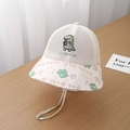 Detail of baby sun hat mesh fabric with green dinosaur embroidery and Lucky Dino text - 52cm (2-5 Years) / Green