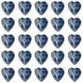 Set of 25 polished heart-shaped blue and white sodalite stones arranged in a 5x5 grid - 15x15x6mm / Blue Spot Jasper