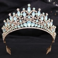 Detail of mint green crystals and rhinestones on a baroque gold bridal crown hair comb - KC Gold White + Green Jelly Crystal