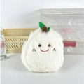 Cute white plush fruit-shaped coin purse with an embroidered smiley face and green leaves - White Pear