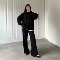 Ensemble deux pièces femme avec pull noir surdimensionné et pantalon large en maille - S / Noir