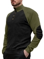 Herren-Cord-Sweatshirt in Schwarz und Olivgrün mit Knopfkragen und Ellenbogen-Patches - S / Schwarz/Armeegrün
