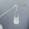 Silver hollow hair pin with moon pendant and long fringe tassels in ethnic style - Hollow Cloud Pattern Half Moon Tassel (F36)