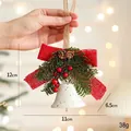 Christmas bell ornament with red burlap bow, pine cones and berries, 12cm size - White Berry Bell