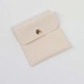 Elegant beige microfiber jewelry pouch with a secure gold metal snap button closure - 8x8cm / Ivory Beige Microfiber Jewelry Bag (Button Style)