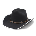 Classic black felt cowboy hat with white stitched brim and vintage concho leather band - M (56-58cm) / Black with White Binding