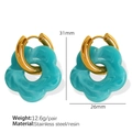 Floral stainless steel earrings in turquoise resin finish with detailed dimensions - Teal