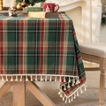 Classic red and green Scottish plaid Christmas tablecloth with decorative beige tassels - Red And Green Checkered Gold Tassels - Square / 140*260cm