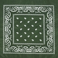 Dark green square bandana with classic white paisley patterns and floral design - Army Green