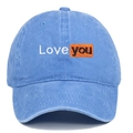 Casquette en coton bleu délavé avec broderie Love You et détail rectangulaire orange - Rose bonbon