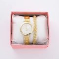 Elegant gold-tone quartz watch and heart bracelet set in a pink gift box for women - Gold Watch Heart Rhinestone Bracelet Set (Pink Box)