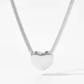 Polished silver heart pendant necklace with elegant flat snake chain in stainless steel - Silver Style (PDD734)