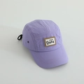 Detail view of purple nylon 5-panel cap with adjustable cord and bear embroidery - 52cm(Adjustable) / Violet