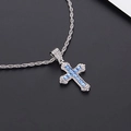 Pendentif croix en argent avec zircon bleu et chaîne torsadée pour femmes - Collier Croix Pierre Bleue Argent