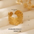 18K gold plated ginkgo leaf stainless steel ring with an adjustable open band design - Overlapping Leaf Style (768)