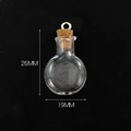 Mini glass wish bottle pendant with cork and metal ring, dimensions 26mm by 19mm - Transparent Flat Round Liquor Bottle + Eye Pin Cork