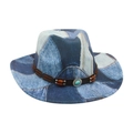 Cappello da cowboy vintage in denim patchwork con cinturino in pelle e turchese - Taglia unica / Azzurro