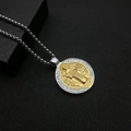 Vintage punk Saint Benedict medal pendant necklace in silver and gold stainless steel finish - Two-tone Single Pendant