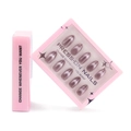 Metallic rose pink almond press-on nails in premium pink window packaging box - Mauve Cat Eye Style (GD26)