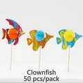 Tropical fish honeycomb party picks in red orange and blue colors 50 pieces pack - Clownfish Picks