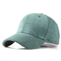 Detailed close-up of dark green faux suede baseball cap showing soft brushed texture - Malachite green