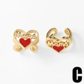 Golden heart-shaped ear cuff with red strawberry accent and Mama engraving - Style C-Hollow Heart Mama / Gold/Red